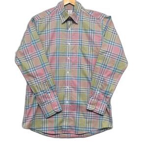 Sero by Forsyth Men's Long Sleeve Shirt Plaid Pink Green Front Pocket Size M